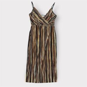 Amanda Uprichard Velvet Striped Multicolor V-Neck Spaghetti Strap Midi Dress- S